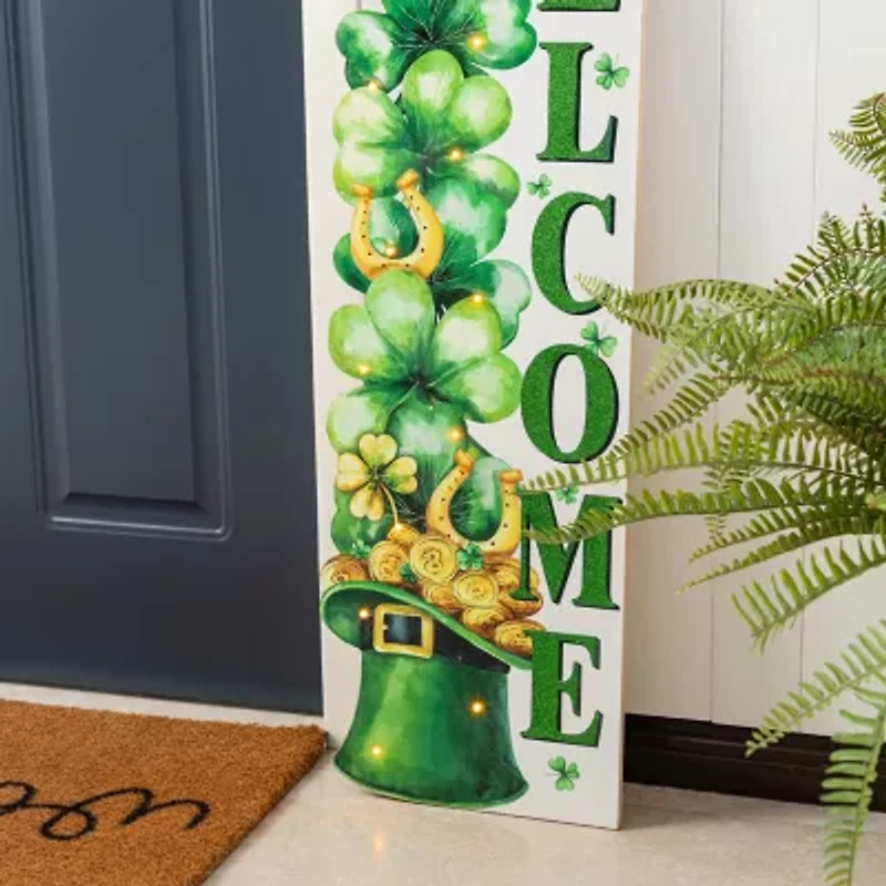 Glitzhome 42" Lighted Wood Stacked Shamrock St. Patricks Day Porch Sign