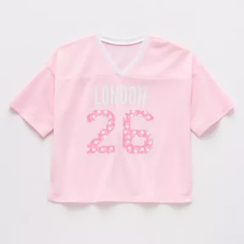 Thereabouts Little & Big Kid Girls V Neck Short Sleeve Oversized Graphic T-Shirt