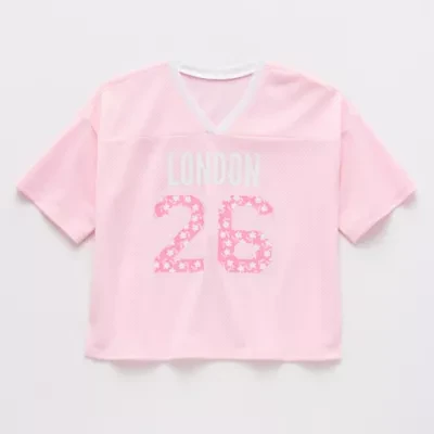Thereabouts Little & Big Kid Girls V Neck Short Sleeve Oversized Graphic T-Shirt