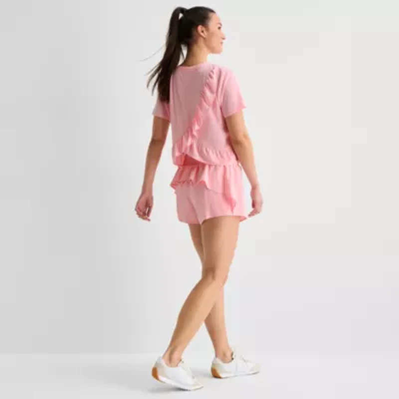 Xersion Ruffle Womens Quick Dry Active T-Shirt