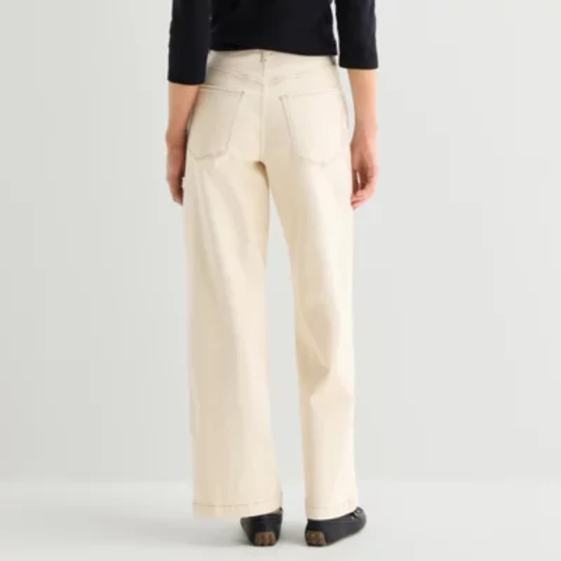 St. John's Bay Womens High Rise Stretch Fabric Wide Leg Jean