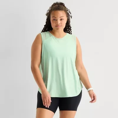 Xersion Mesh Womens Crew Neck Sleeveless Active Plus Tank Top