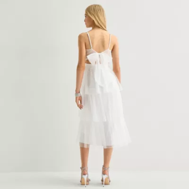 City Triangle Womens Juniors Midi Straight Neck Sleeveless A-Line Dress