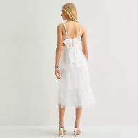 City Triangle Womens Juniors Midi Straight Neck Sleeveless A-Line Dress