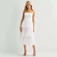 City Triangle Womens Juniors Midi Straight Neck Sleeveless A-Line Dress