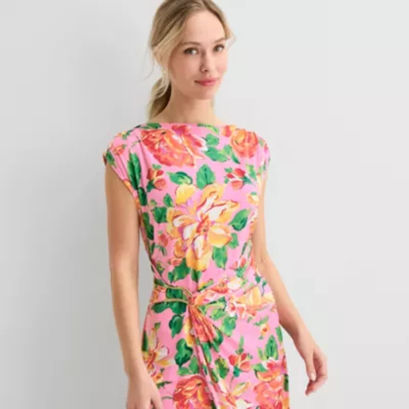 MSK Womens Straight Neck Cap Maxi Dress