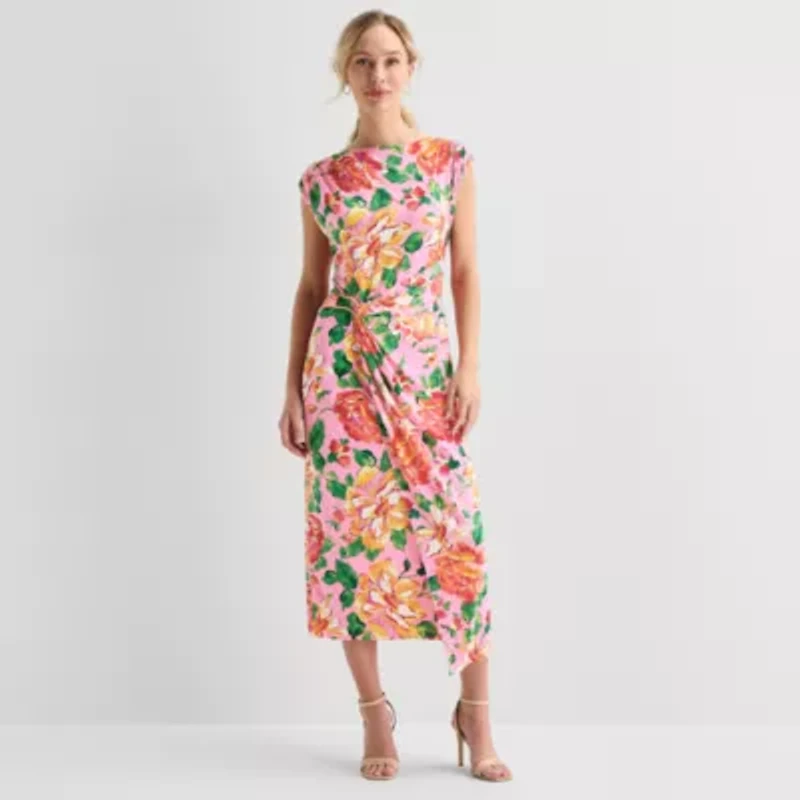 MSK Womens Straight Neck Cap Maxi Dress