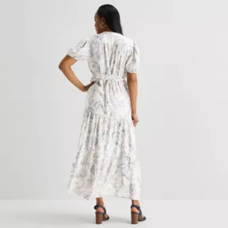 MSK Womens V Neck Short Sleeve Puffed Maxi Dress