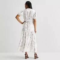 MSK Womens V Neck Short Sleeve Puffed Maxi Dress