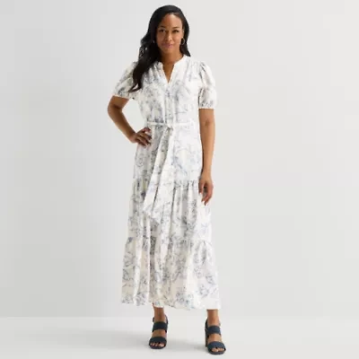 MSK Womens V Neck Short Sleeve Puffed Maxi Dress