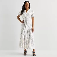 MSK Womens V Neck Short Sleeve Puffed Maxi Dress