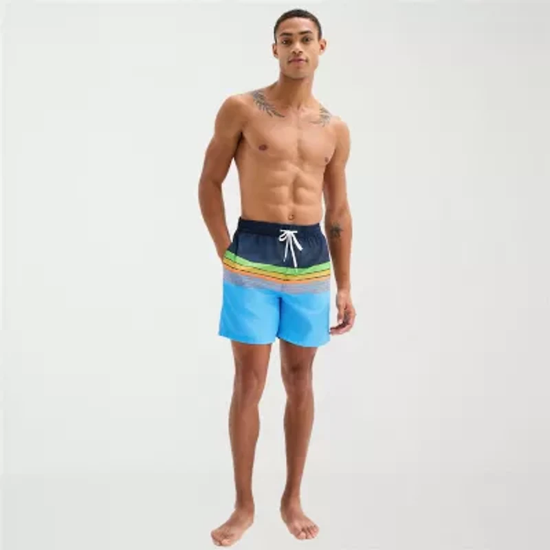 Burnside Mens Drawstring Waist Striped Swim Shorts
