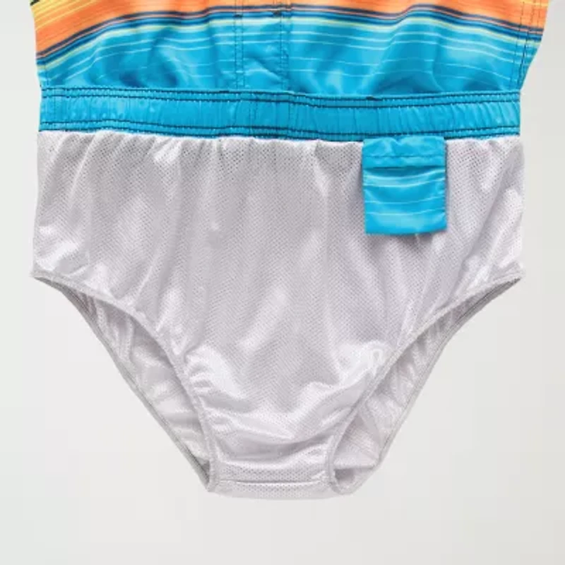 Burnside Mens Drawstring Waist Striped Swim Shorts