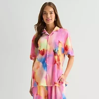 Hope & Wonder Womens Short Sleeve Cap Regular Fit Button-Down Shirt