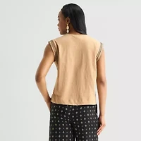 Liz Claiborne Womens Round Neck Sleeveless Blouse