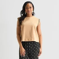 Liz Claiborne Womens Round Neck Sleeveless Blouse