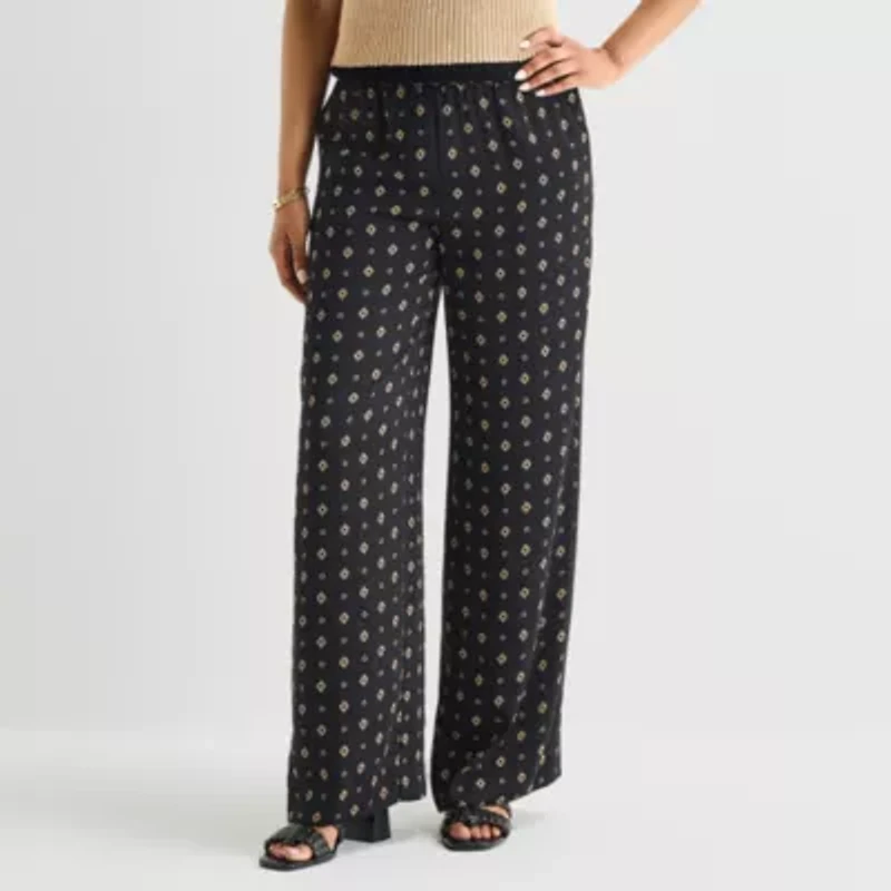 Liz Claiborne Womens Wide Leg Mid Rise Pull-On Pant