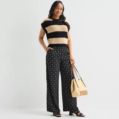 Liz Claiborne Womens Wide Leg Mid Rise Pull-On Pant