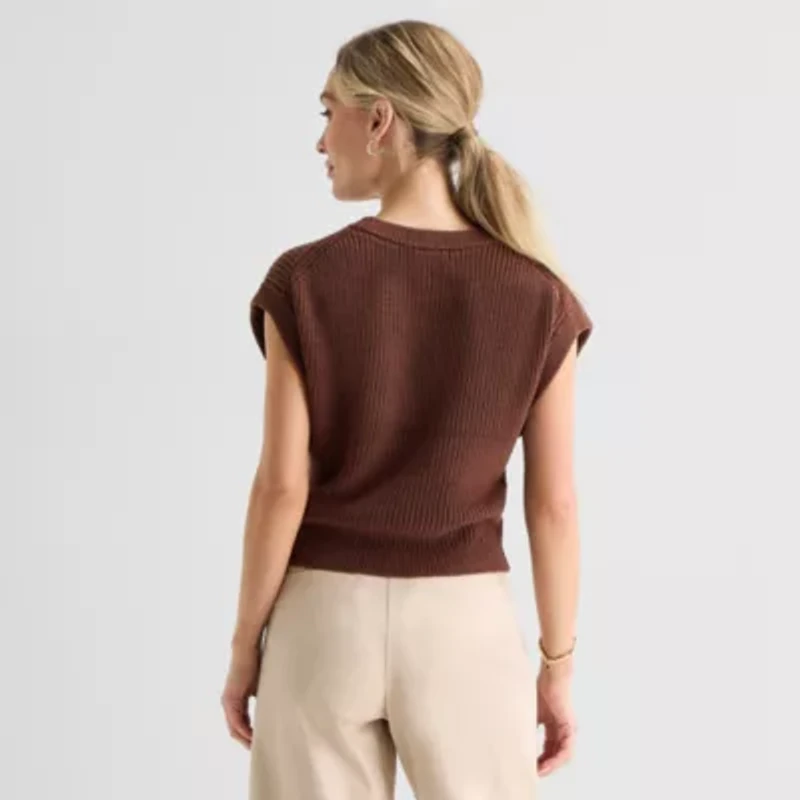 Liz Claiborne Womens Crew Neck Short Sleeve Pullover Sweater