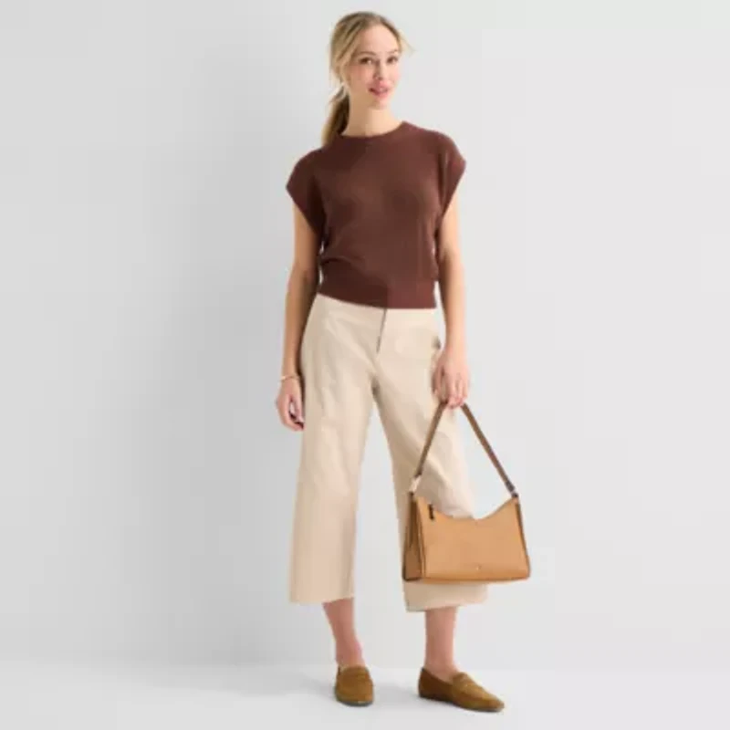 Liz Claiborne Womens Crew Neck Short Sleeve Pullover Sweater