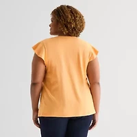 St. John's Bay Womens Plus Split Crew Neck Short Sleeve Blouse