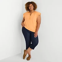 St. John's Bay Womens Plus Split Crew Neck Short Sleeve Blouse