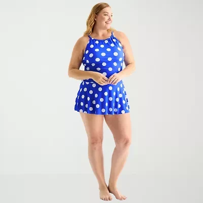 Liz Claiborne Womens Dots Plus Swim Dress