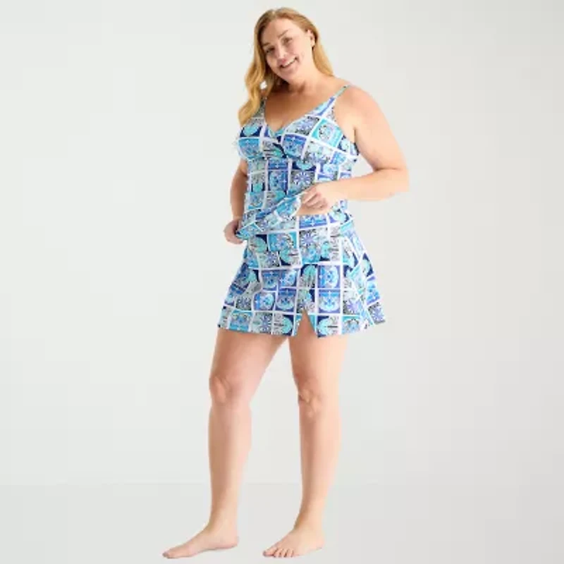 Liz Claiborne Womens Comfort Waistband Patchwork Plus Swim Skirt
