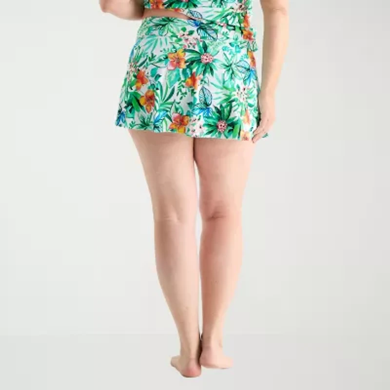 Liz Claiborne Womens Comfort Waistband Tropical Floral Plus Swim Skirt