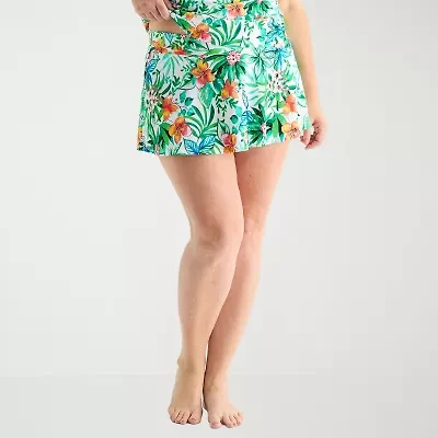 Liz Claiborne Womens Comfort Waistband Tropical Floral Plus Swim Skirt
