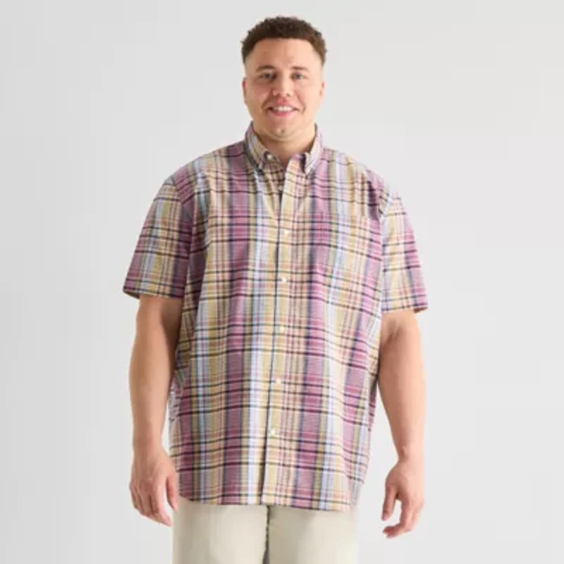 St. John's Bay Everyday Stretch Mens Short Sleeve Classic Fit Big and Tall Button-Down Shirt