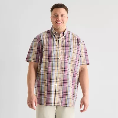 St. John's Bay Everyday Stretch Mens Short Sleeve Classic Fit Big and Tall Button-Down Shirt