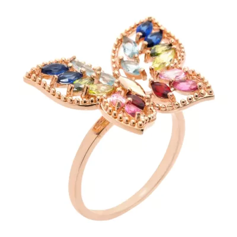 Sparkle Allure Womens Multi Color Crystal 14k Rose Gold Over Brass Butterfly Hypoallergenic Cocktail Ring