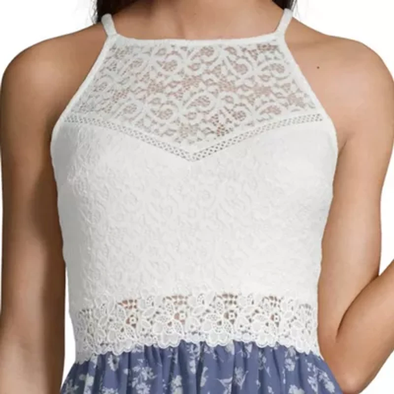 by&by Womens Juniors Sleeveless Floral High-Low Fit + Flare Dress