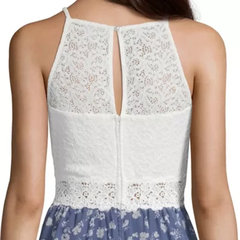 by&by Womens Juniors Sleeveless Floral High-Low Fit + Flare Dress