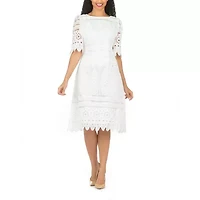 Giovanna Signature Womens Short Sleeve Eyelet Midi Fit + Flare Dress