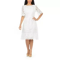 Giovanna Signature Womens Short Sleeve Eyelet Midi Fit + Flare Dress