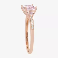 Womens Lab Created Pink Sapphire 14K Rose Gold Over Silver Cushion 3-Stone Side Stone Cocktail Ring