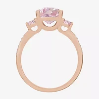 Womens Lab Created Pink Sapphire 14K Rose Gold Over Silver Cushion 3-Stone Side Stone Cocktail Ring