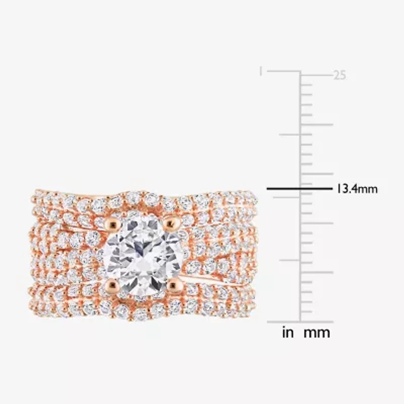 Modern Bride Gemstone Womens Lab Created White Sapphire 18K Rose Gold Over Silver Round Bridal Set
