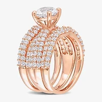 Womens Lab Created White Sapphire 18K Rose Gold Over Silver Round Bridal Set