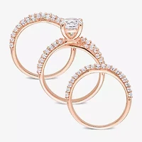 Modern Bride Gemstone Womens Lab Created White Sapphire 18K Rose Gold Over Silver Round Bridal Set