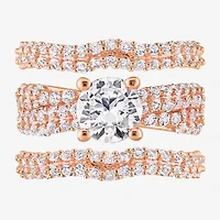 Womens Lab Created White Sapphire 18K Rose Gold Over Silver Round Bridal Set