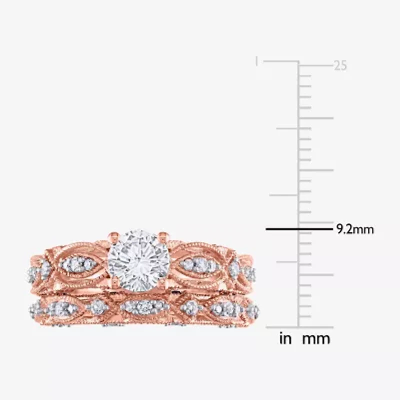 Modern Bride Gemstone Womens 1/10 CT. T.W. Lab Created White Sapphire 10K Rose Gold Round Bridal Set