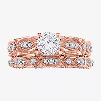 Modern Bride Gemstone Womens 1/10 CT. T.W. Lab Created White Sapphire 10K Rose Gold Round Bridal Set