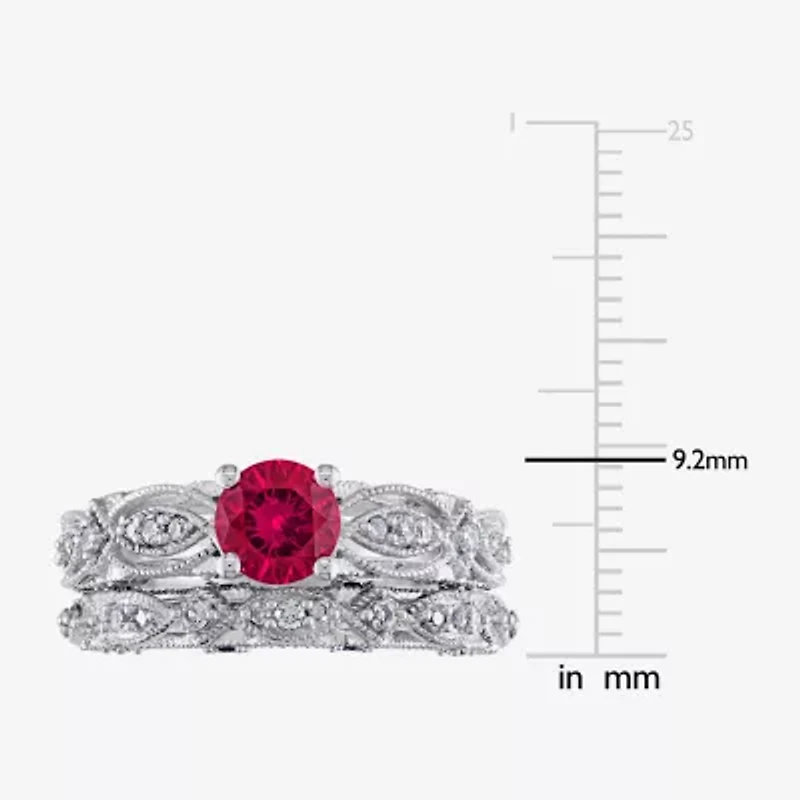 Modern Bride Gemstone Womens 1/10 CT. T.W. Lab Created Red Ruby 10K White Gold Bridal Set