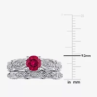 Modern Bride Gemstone Womens 1/10 CT. T.W. Lab Created Red Ruby 10K White Gold Bridal Set