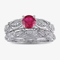 Modern Bride Gemstone Womens 1/10 CT. T.W. Lab Created Red Ruby 10K White Gold Bridal Set