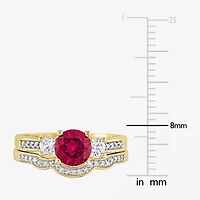 Modern Bride Gemstone Womens 1/8 CT. T.W. Lab Created Red Ruby 10K Gold 3-Stone Bridal Set