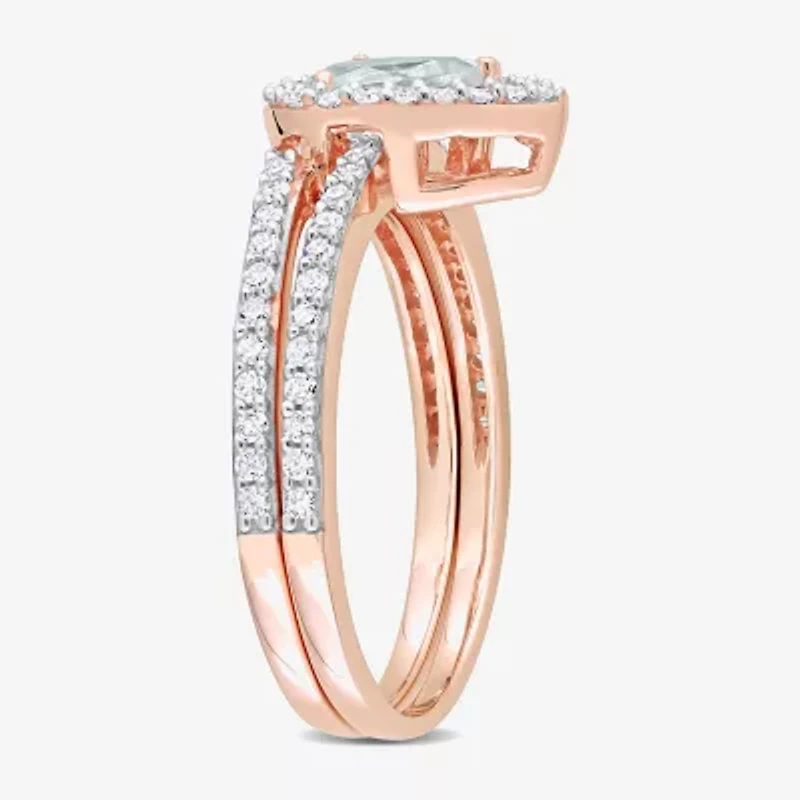 Modern Bride Gemstone Womens 1/3 CT. T.W. Genuine Blue Aquamarine 10K Rose Gold Pear Bridal Set